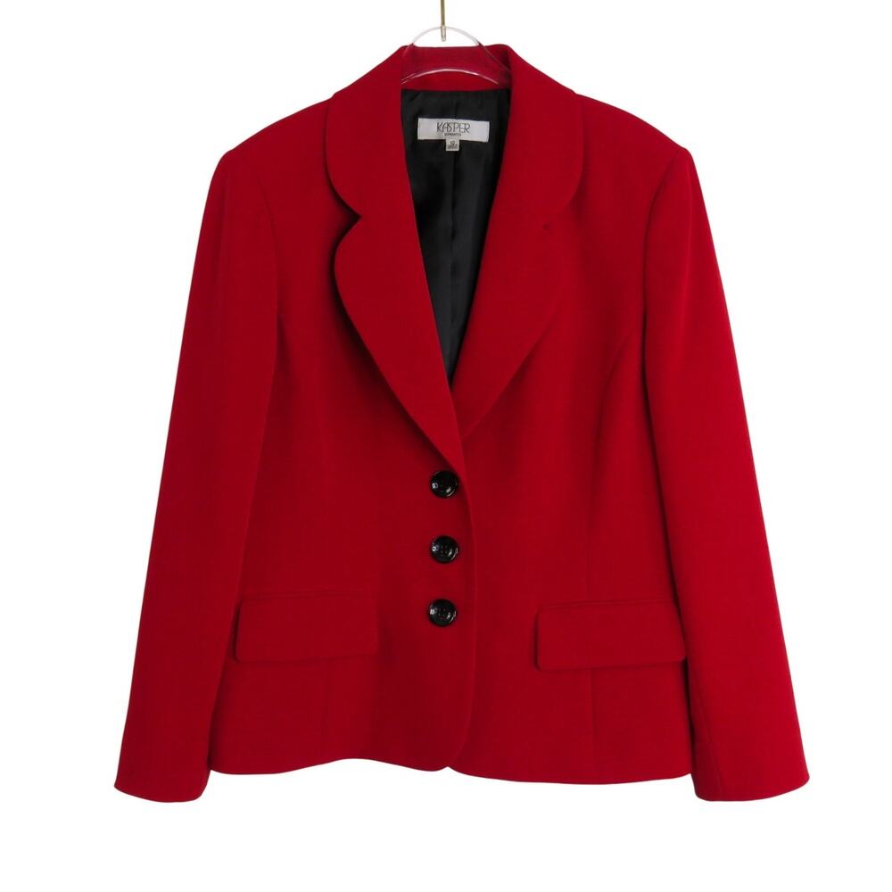 Vintage Kasper Red Blazer Notch Collar Black Buttons Size 10